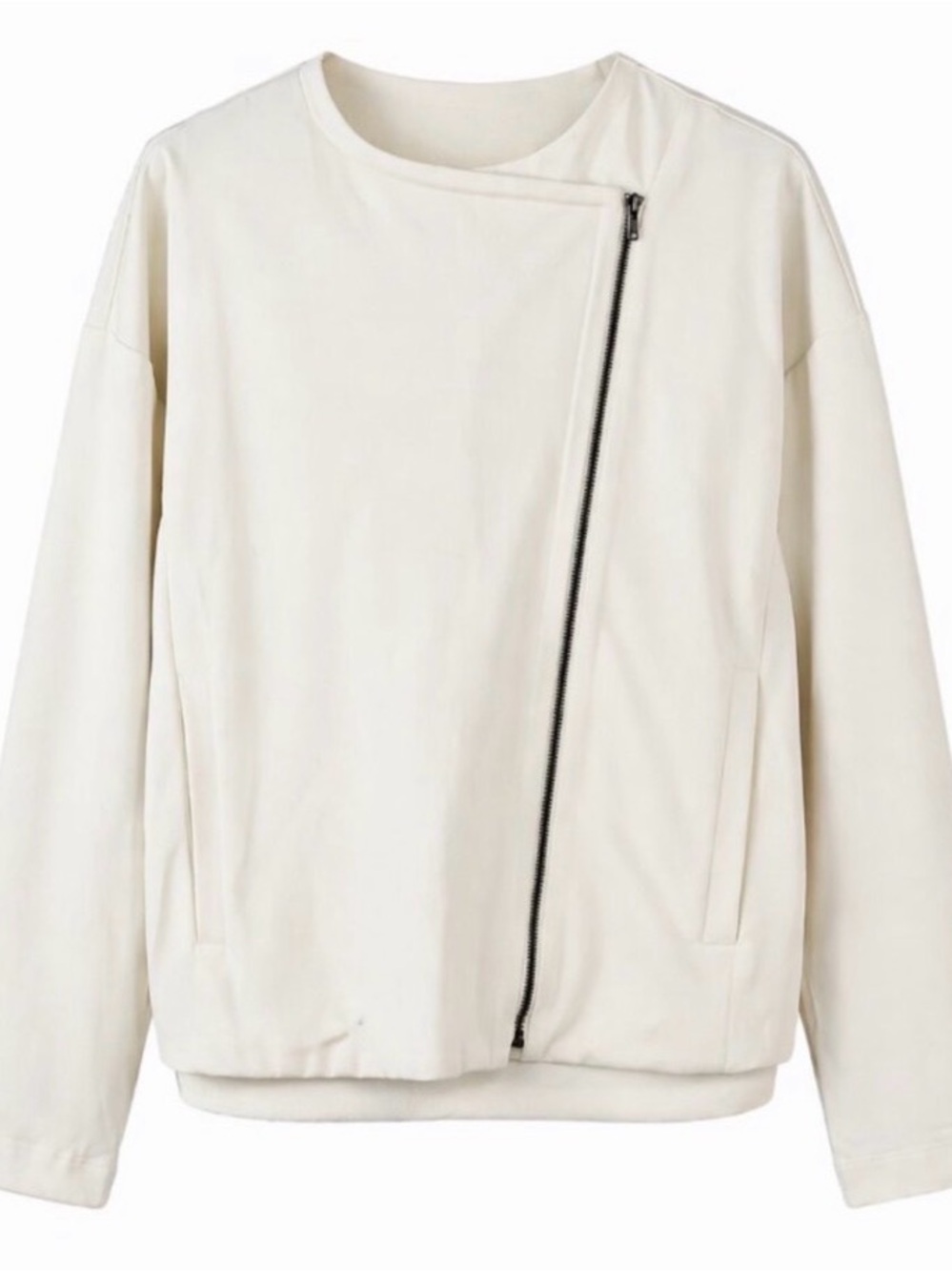 Eileen Fisher Cream Flex Tencel Asymmetric Zip Jacket | L